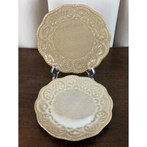 California‎ Pantry Ceramics Beige Tan Embossed Scroll 6" Bread Plates PAIR (2)